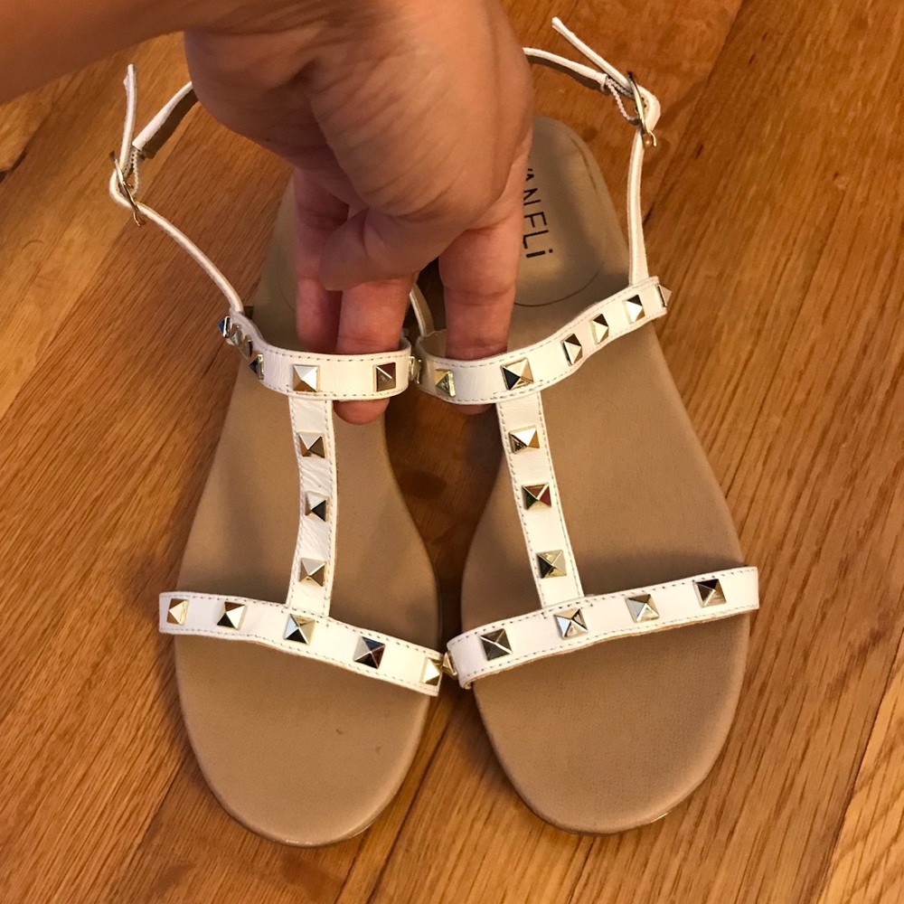 Vaneli white sandals with gold studs